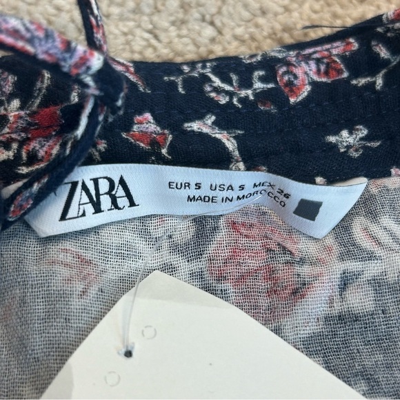 Zara blue red floral flower printed ruffle frill layered spaghetti strap blouse - Picture 5 of 10